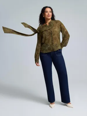 Run Ready Stylish Jeans Paisley Print Chiffon Blouse With Scarf