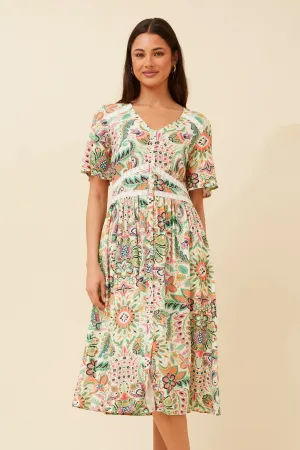 ORALIA FLORAL MIDI DRESS Statement Neck Back Detail