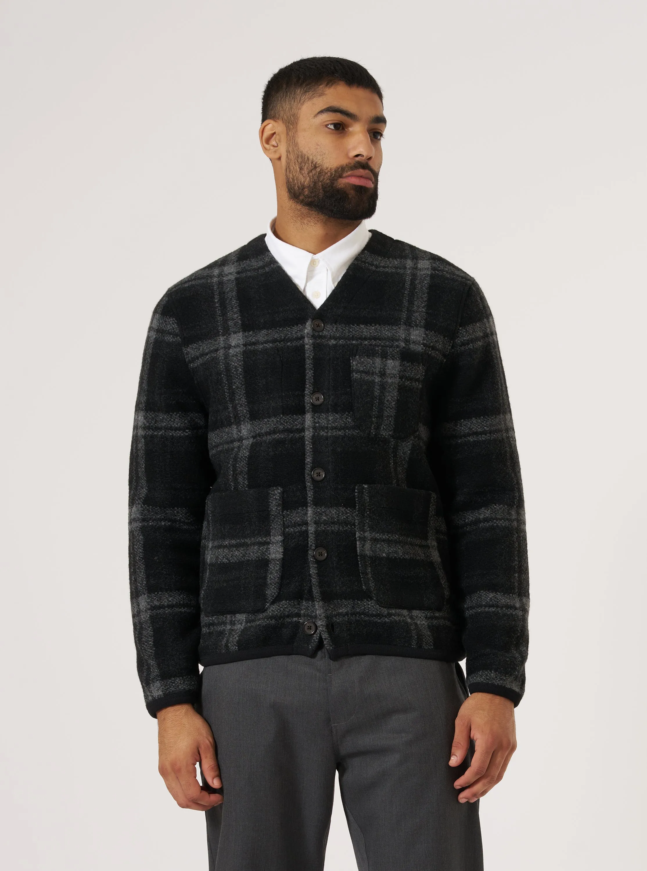 Quiet Street Grey Moh Check Fleece Cardigan