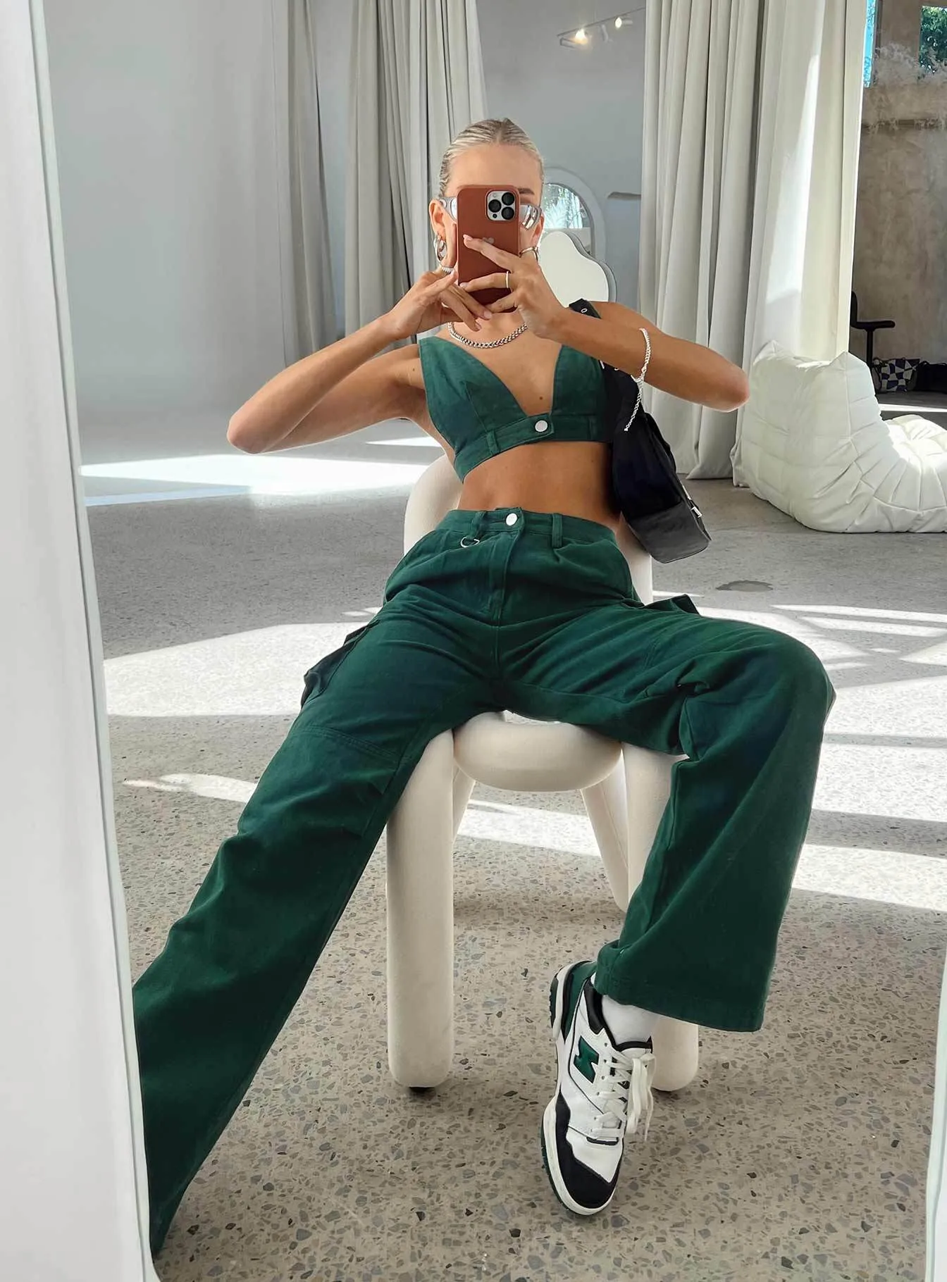 Paige Mid Rise Cargo Jean Denim Green Daily Basic