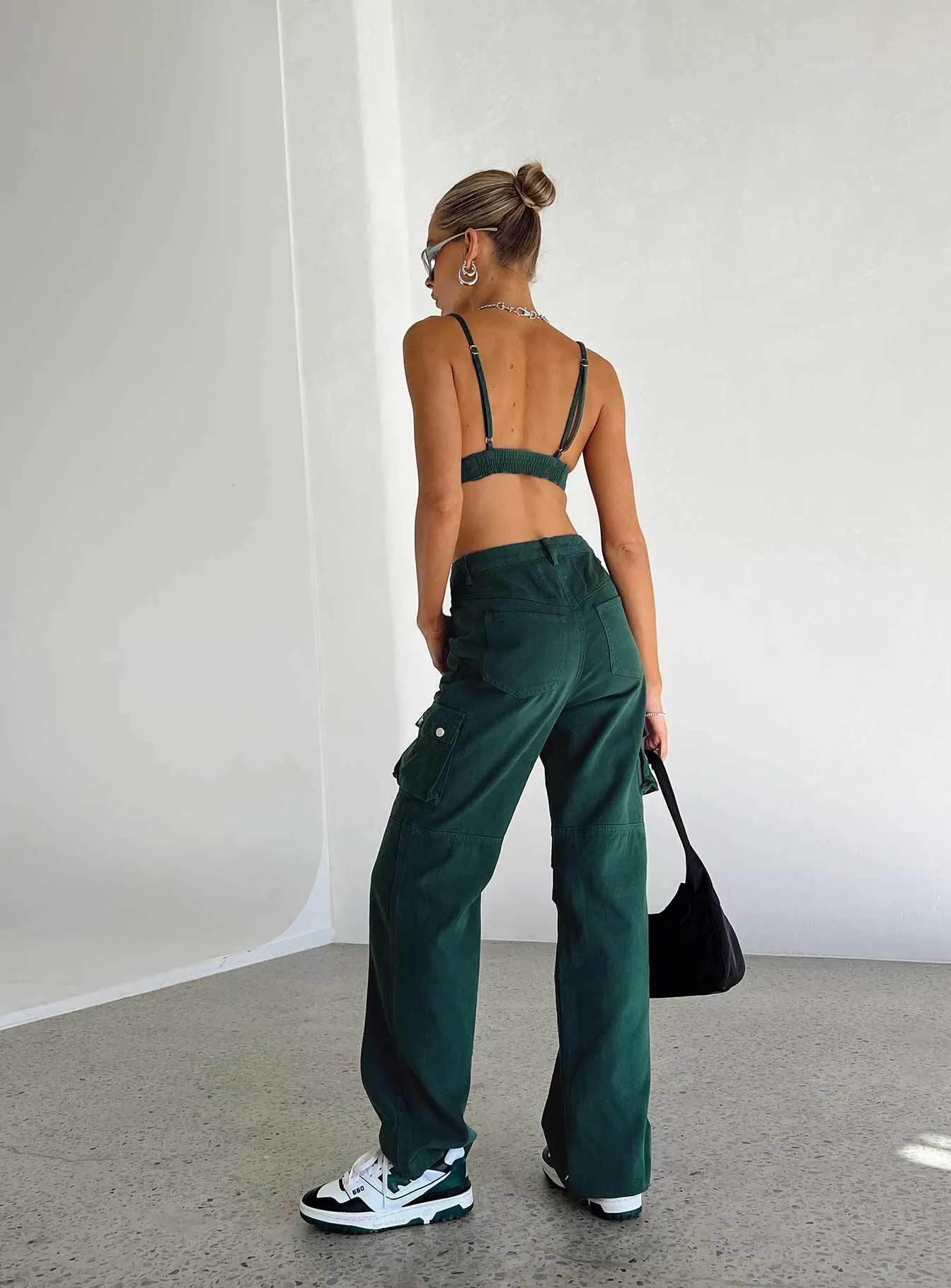 Tailored Waistband Fashion Lover Versatile Paige Mid Rise Cargo Jean Denim Green