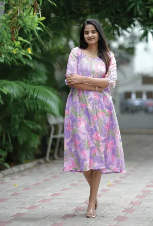 flowy style Texture Play Painterly Petals Lavender Maternity and Feeding Dress