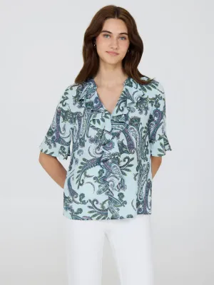Noble Grace Paisley Print Split Neck Chiffon Blouse
