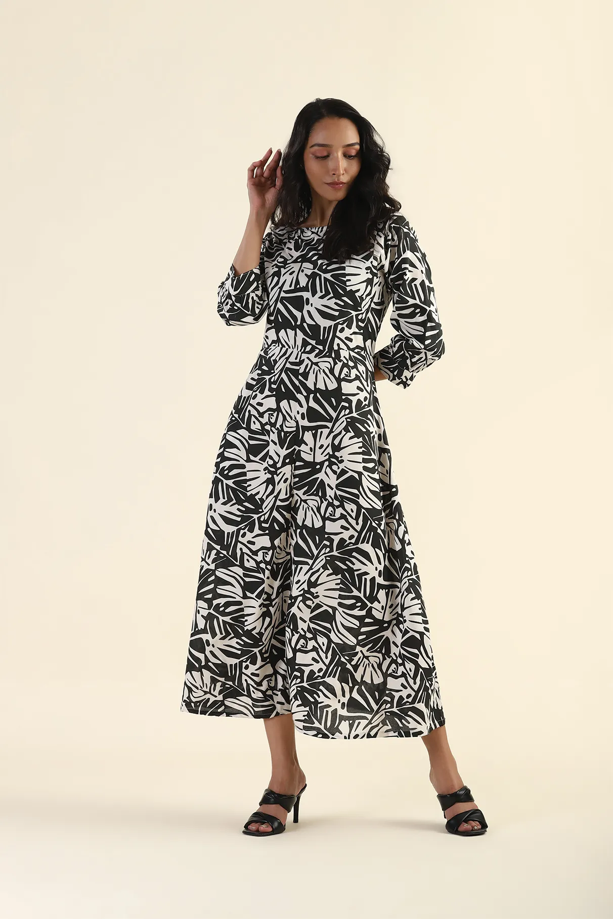 Pale White Viscose Printed Dress Red-Carpet Light Base