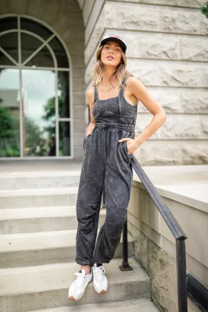 Tayler Acid Wash Black Jumpsuit SALE Warm Pullover
