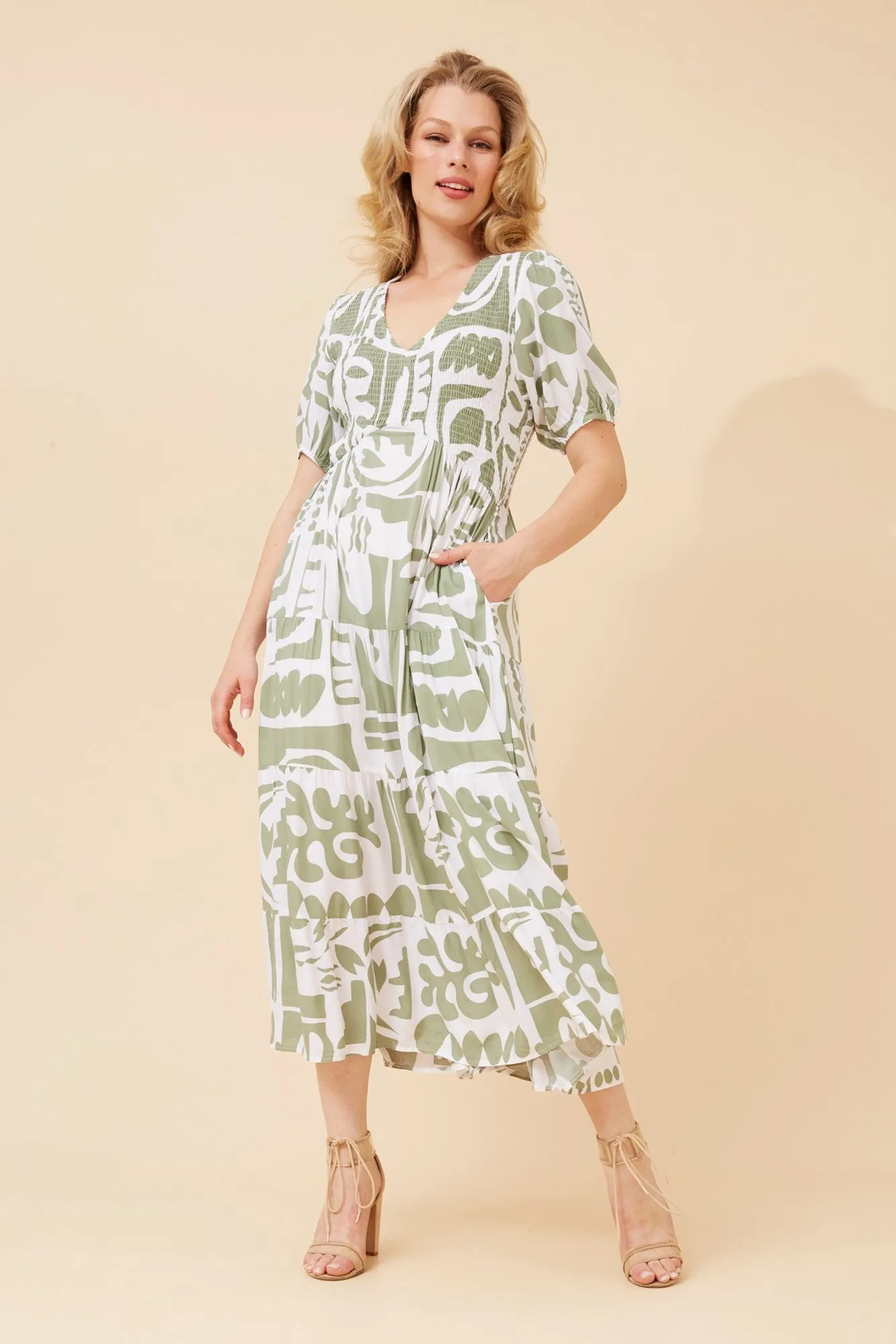 LORRAE ABSTRACT PRINT MAXI DRESS Charming Comfort