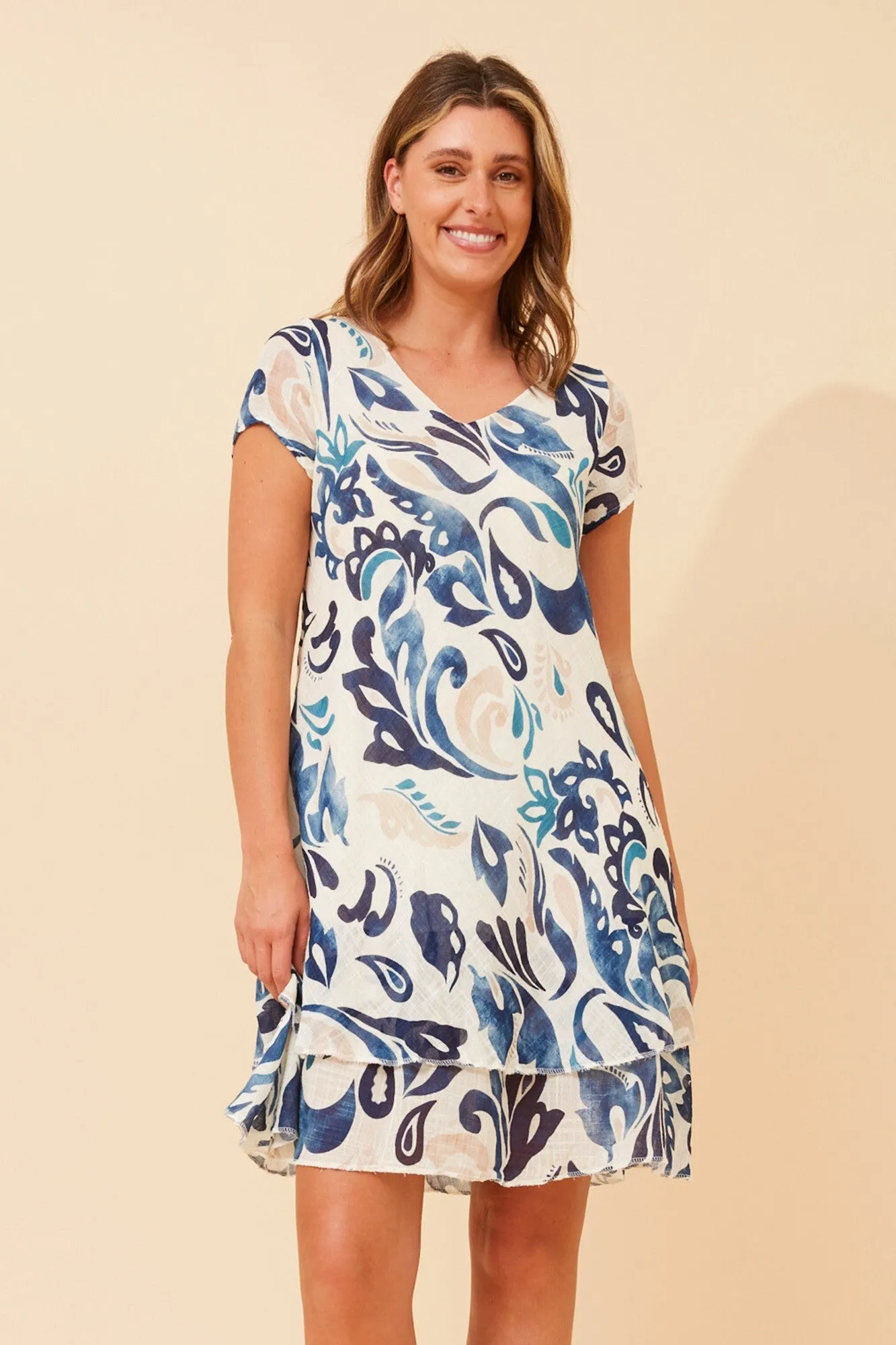 Flattering Waist Fit Trendy Piece ELECTRA LEAF PRINT DRESS