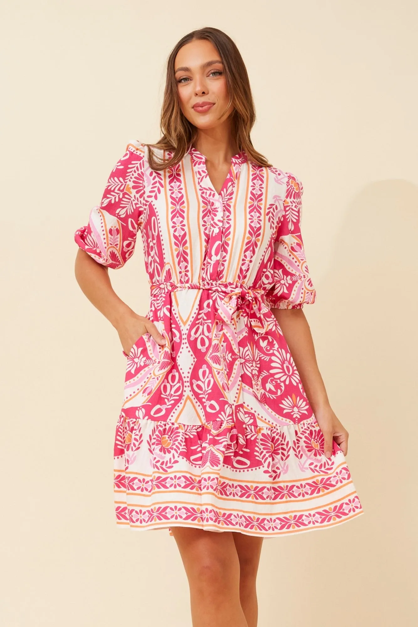 Romantic-Style ZORINA BORDER PRINT DRESS