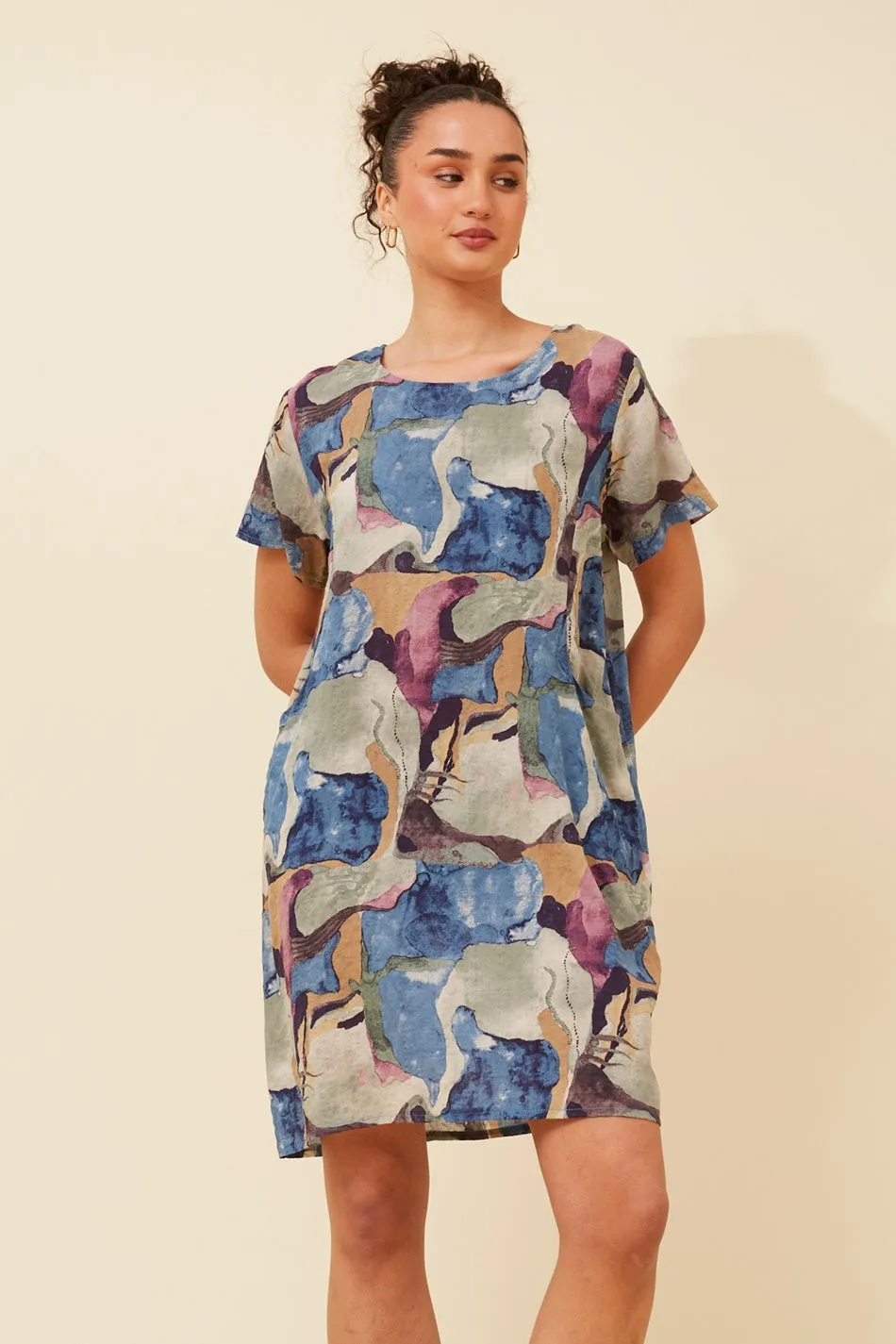 VINE ABSTRACT PRINT DRESS Cool Shape Bow Soft