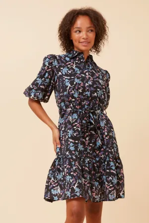 JULIAN FLORAL DRESS Asymmetric-Neck