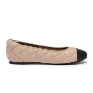 Piccadilly - Quilted Nude Ballet Flat with Black Toe Cap Thermoregulating Interior