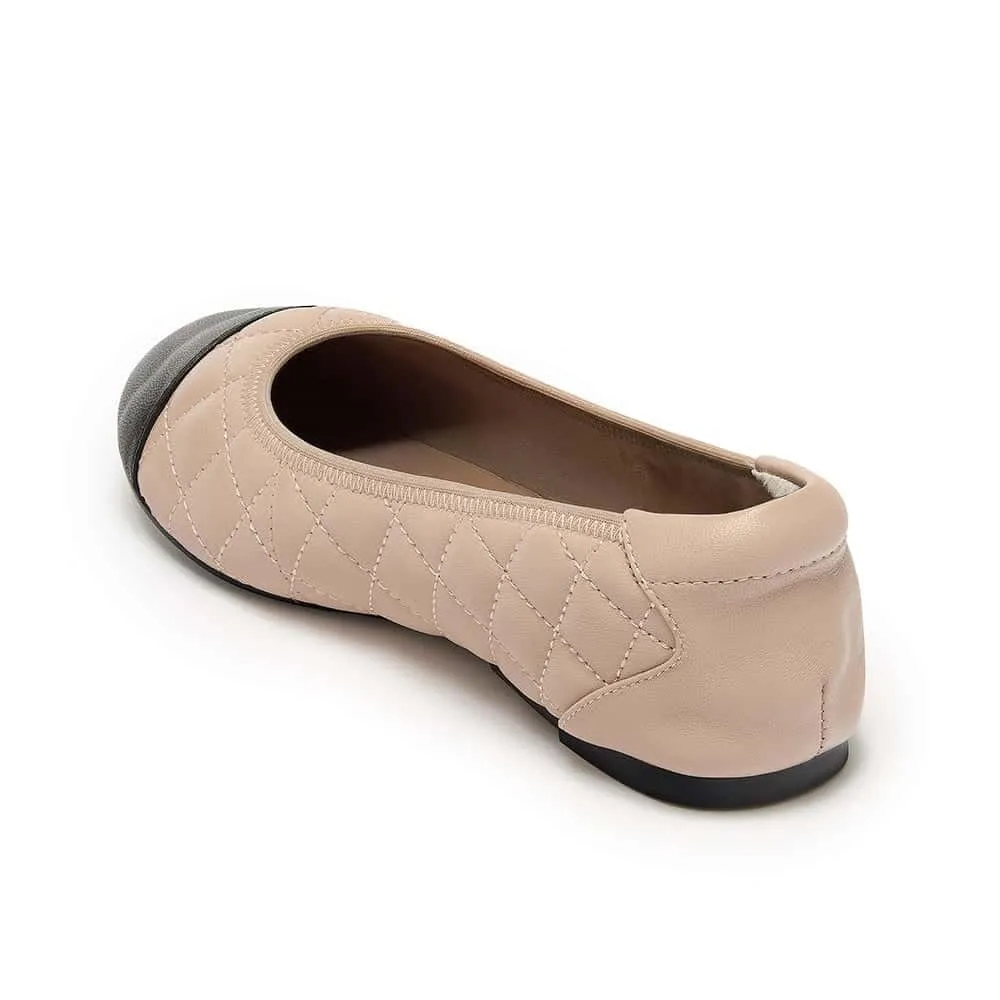 Edge Path Piccadilly - Quilted Nude Ballet Flat with Black Toe Cap