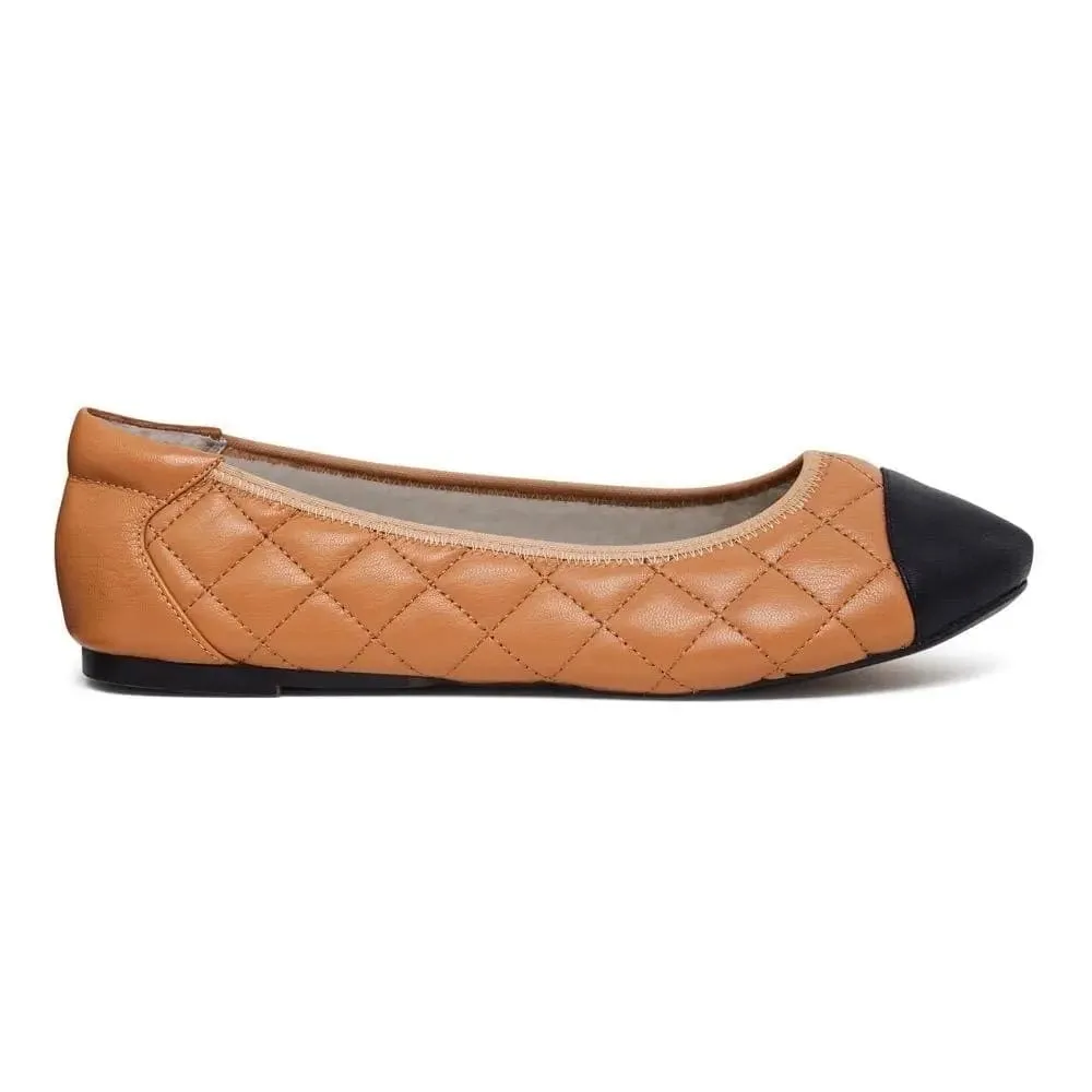 Piccadilly - Tan Quilted Leather Ballet Flats Seamless Toe Box