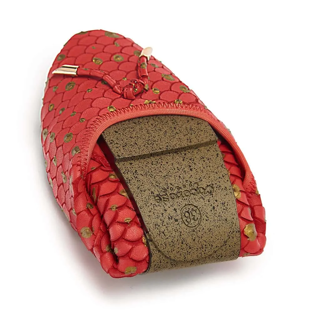 Relaxed Vibe Pimlico - Red Leather Ballet Flat with gold detail