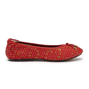 Pimlico - Red Leather Ballet Flat with gold detail Sturdy Support