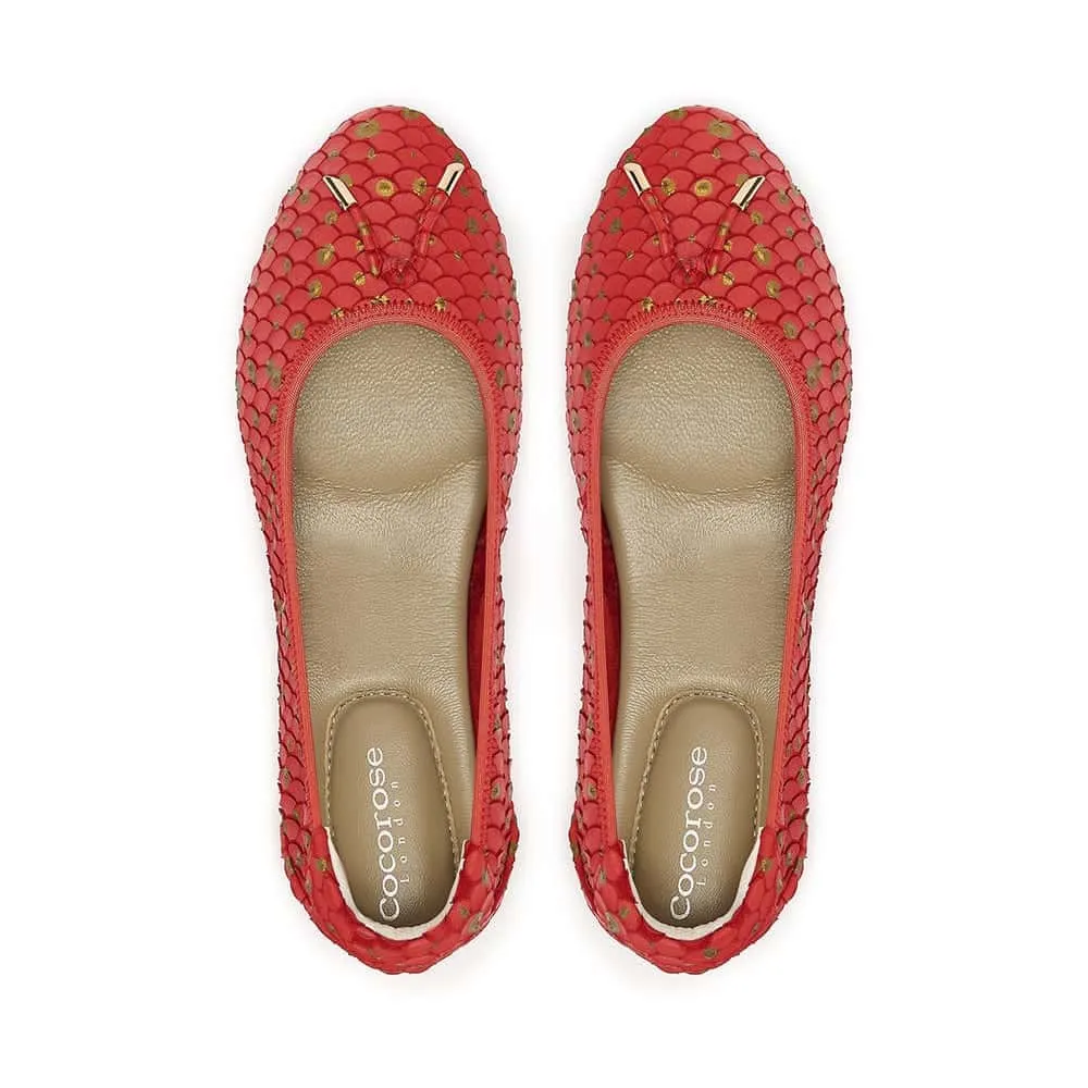 Pimlico - Red Leather Ballet Flat with gold detail Hop Hike