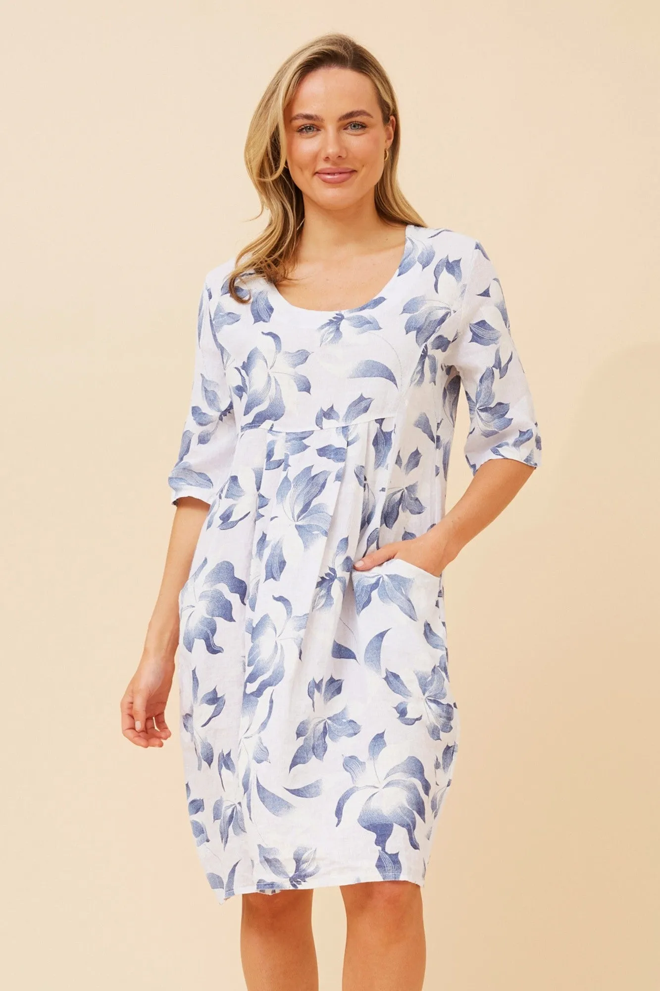 PISA LEAF PRINT LINEN DRESS Day Ready Classic and Chic