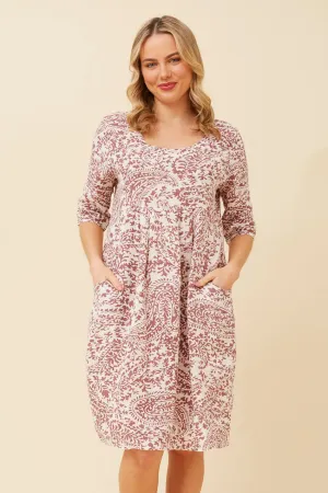 PISA PAISLEY PRINT LINEN DRESS Villa Light Beaded-Edge
