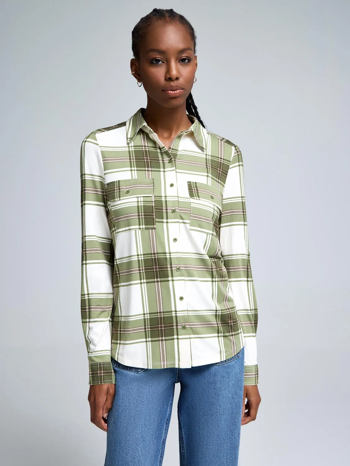 Plaid Button-Up Shirt FlatlockSeaming