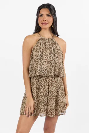 Warm Fashion Spotlight Moment Leopard Print Halter Neck Romper FINAL SALE