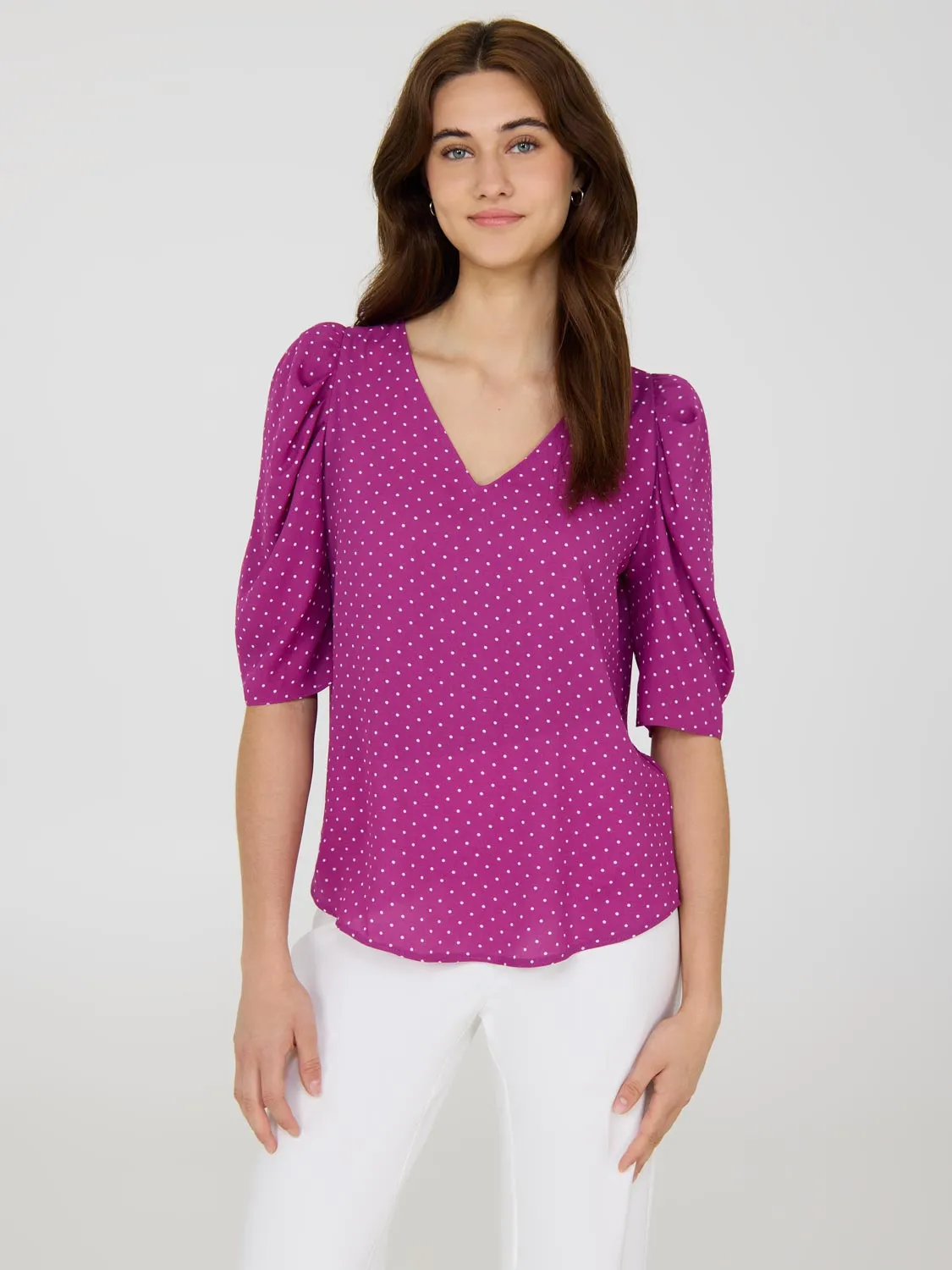 Everyday Fashion Matte Fit Polka Dot Puff Sleeve Top