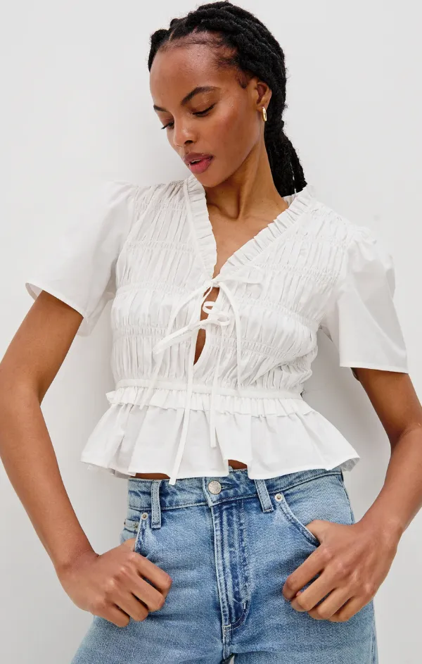 High End smooth zipper Portia Top in White