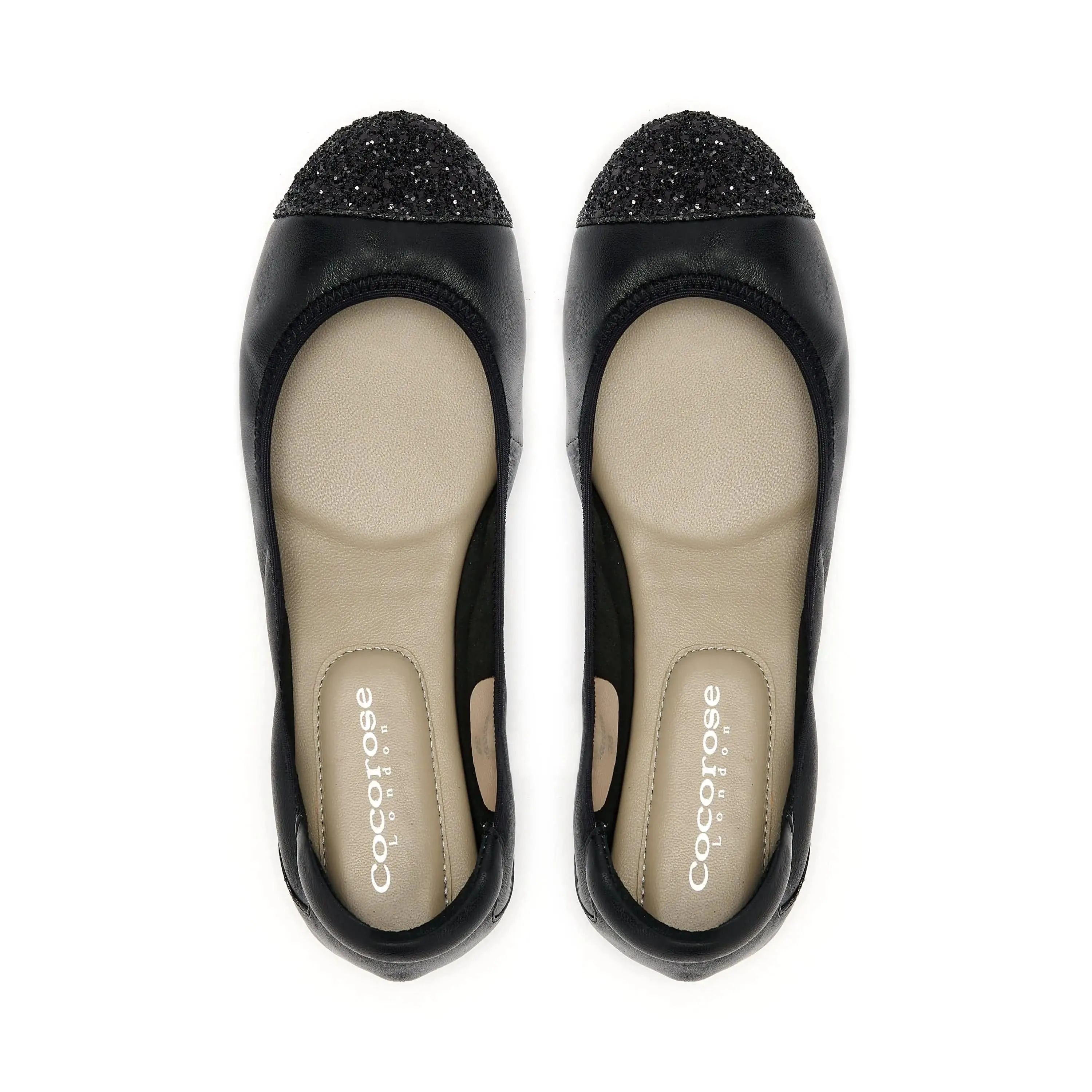 Harrow  - Black leather flats with Glitter toe cap Weekday Style Slip On Convenience