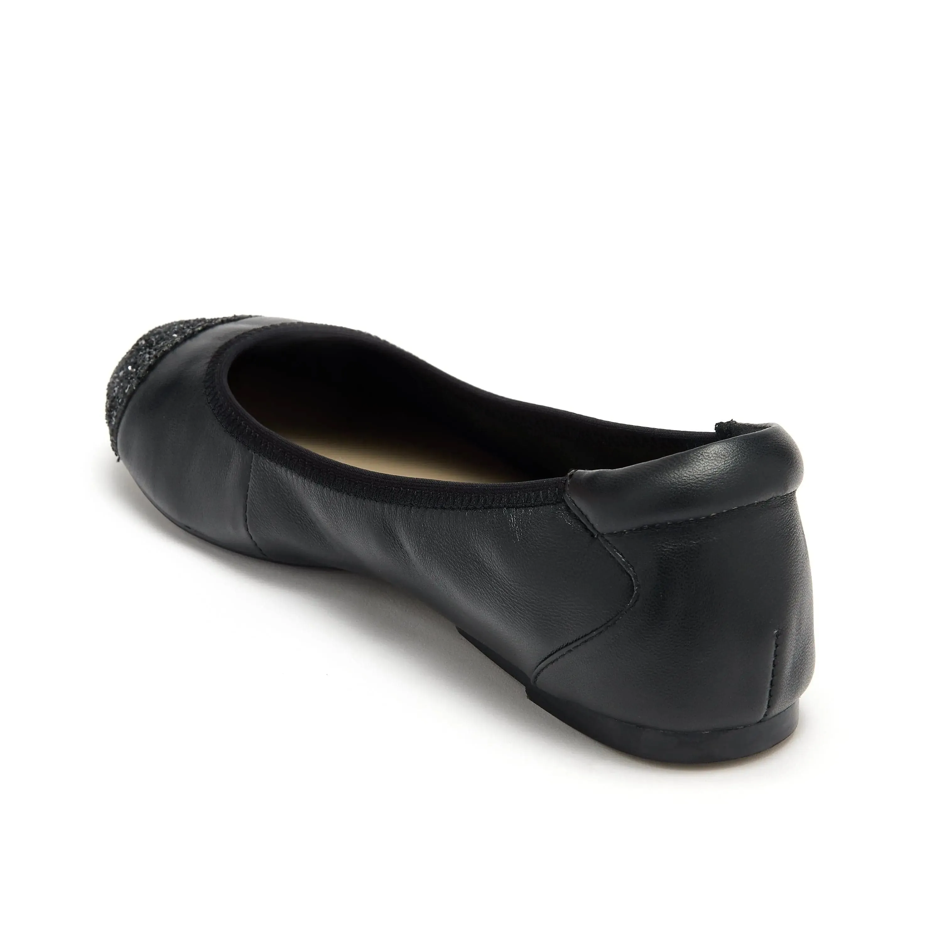 Harrow  - Black leather flats with Glitter toe cap Holiday Comfort
