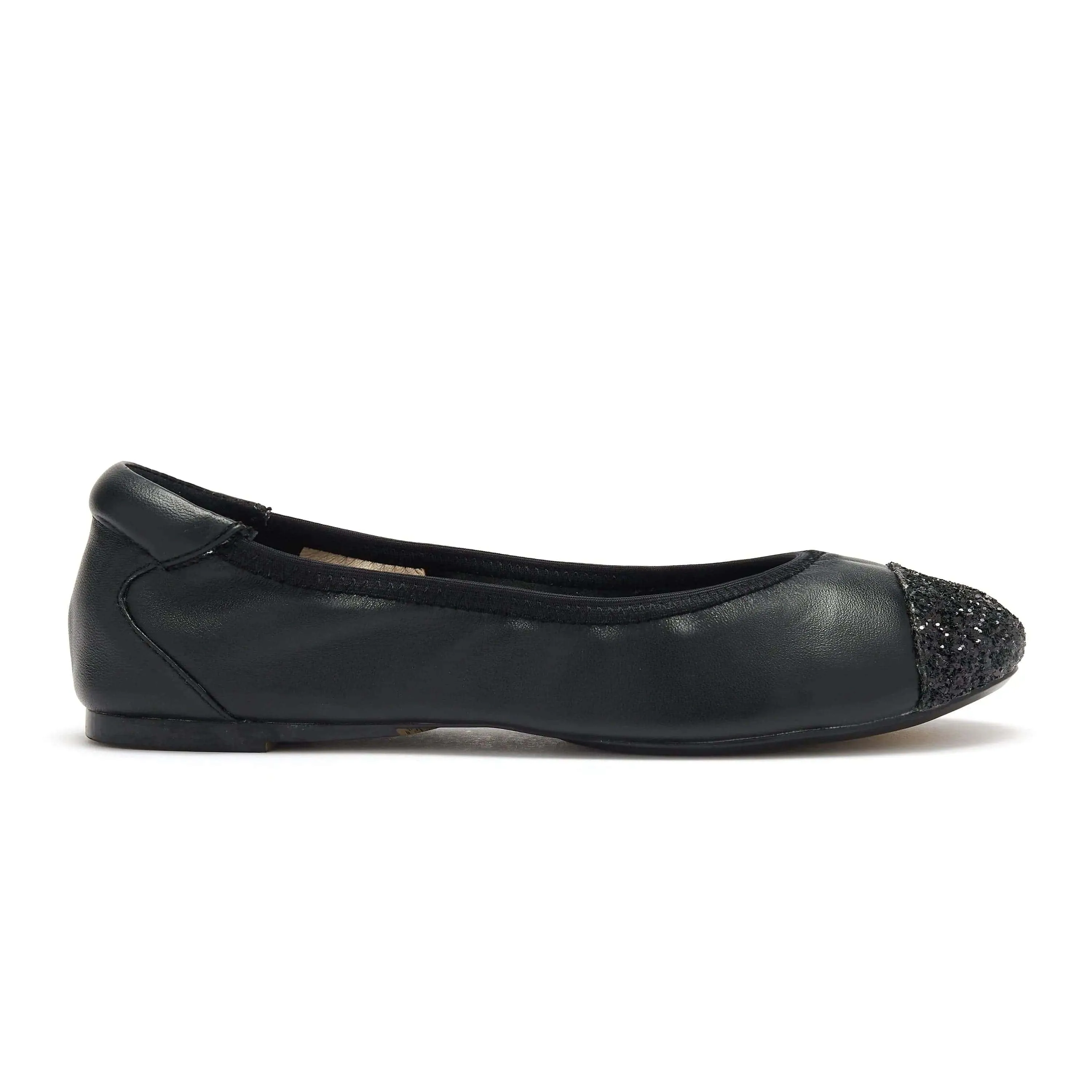 Harrow  - Black leather flats with Glitter toe cap FlexibleOutsole