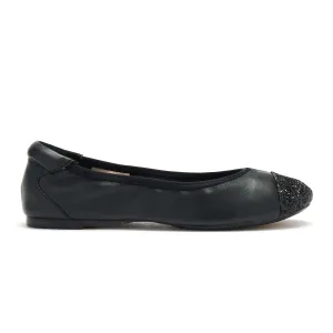 Harrow  - Black leather flats with Glitter toe cap FlexibleOutsole