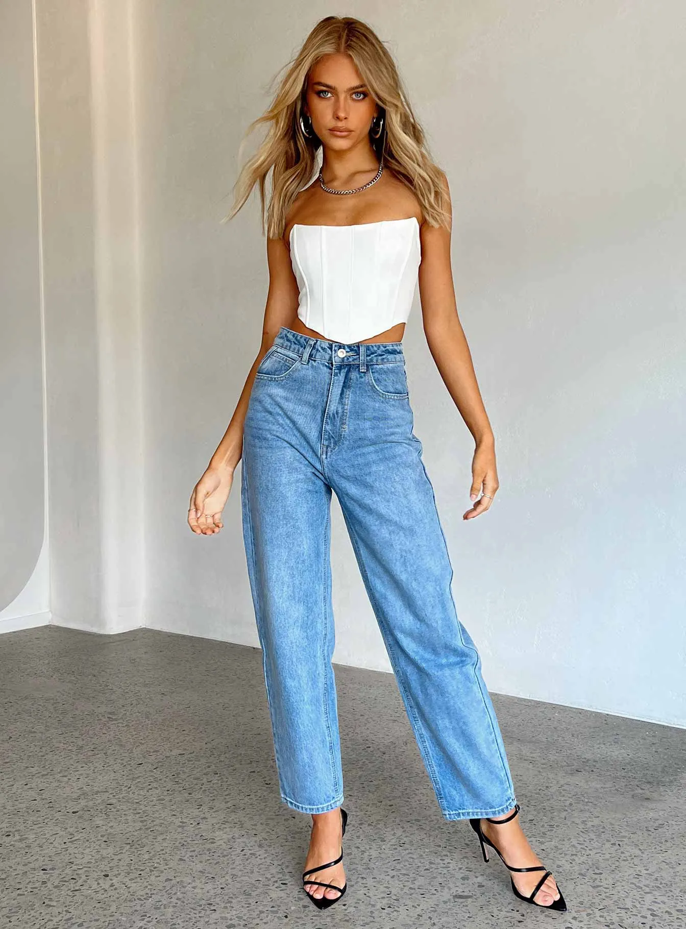 Leta Mid Wash Straight Leg Denim Jeans Odor Control Treatment Athlete Fit Modern Autumn Days