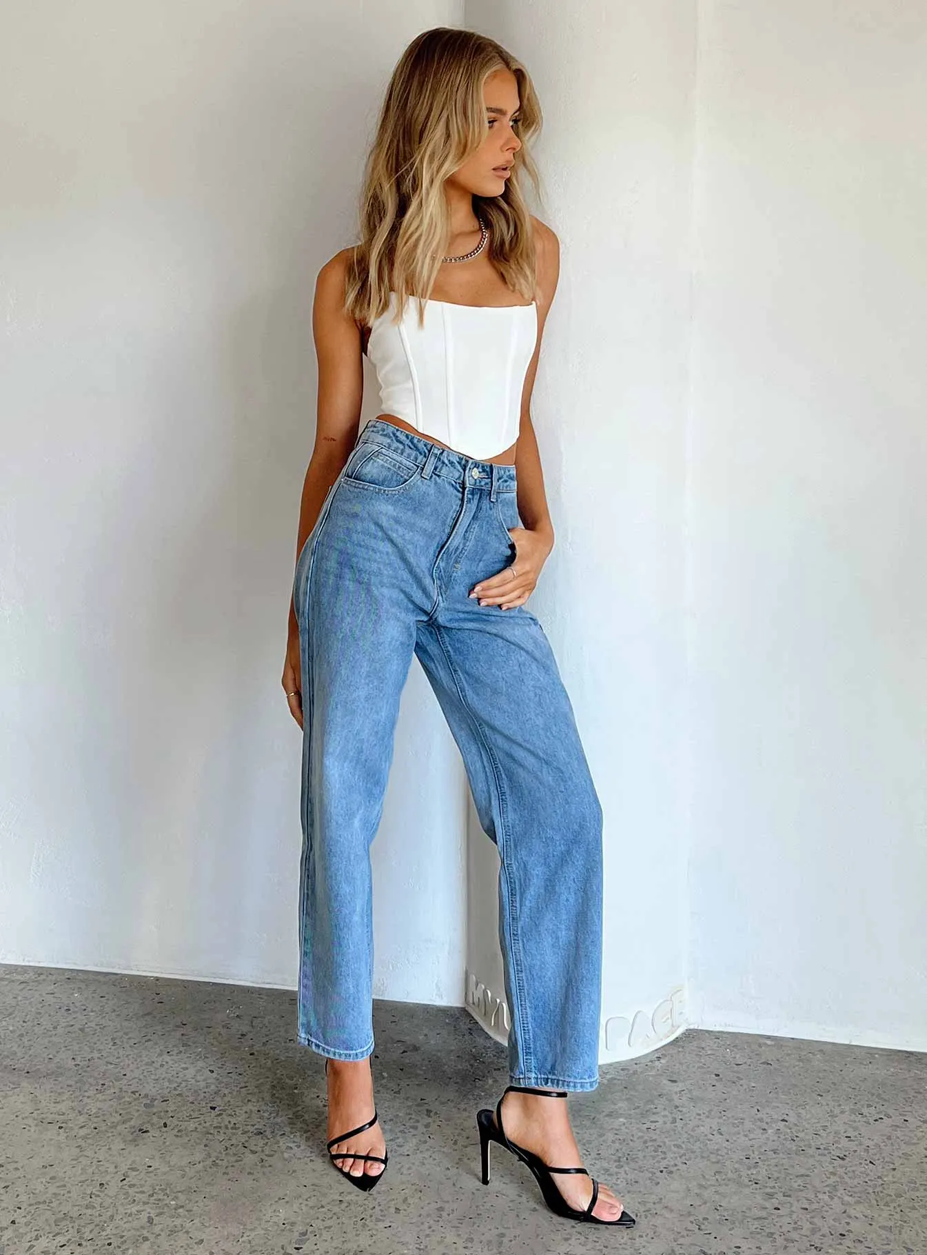 Leta Mid Wash Straight Leg Denim Jeans Daywear Option