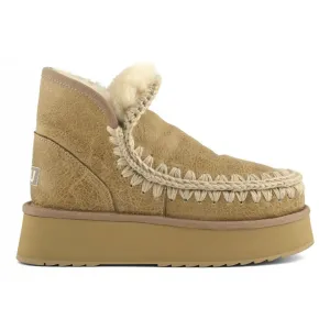 Go Light MOU Women's Mini Eskimo Platform Boot Crackled Old Beige Special Leather
