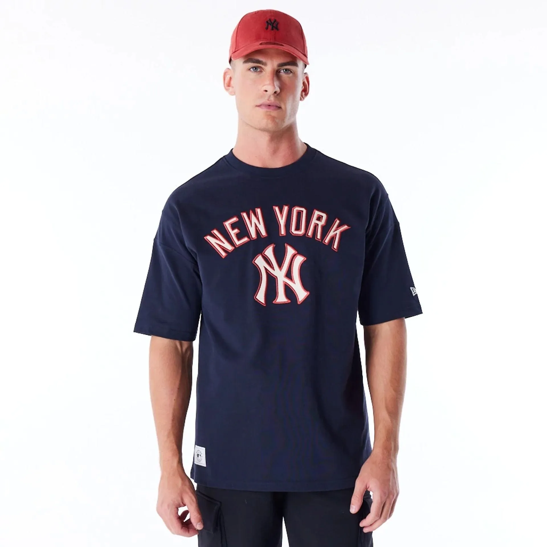 Movie Night DropShoulderDesign New York Yankees MLB Rib Infill Navy Oversized T-Shirt