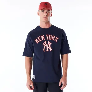 Movie Night DropShoulderDesign New York Yankees MLB Rib Infill Navy Oversized T-Shirt