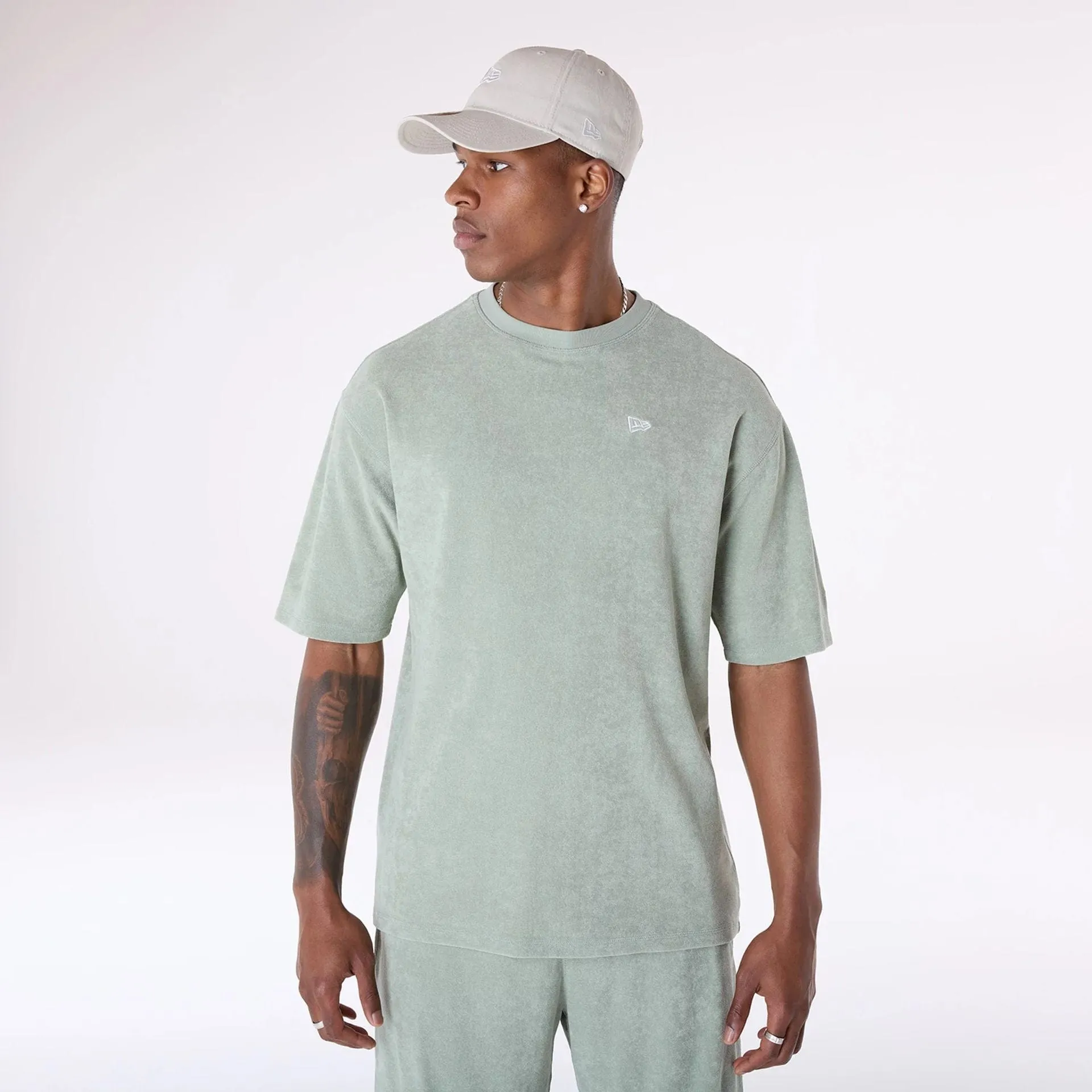 New Era Towelling Pastel Green Oversized T-Shirt Casual Active Soft Comfort Wear