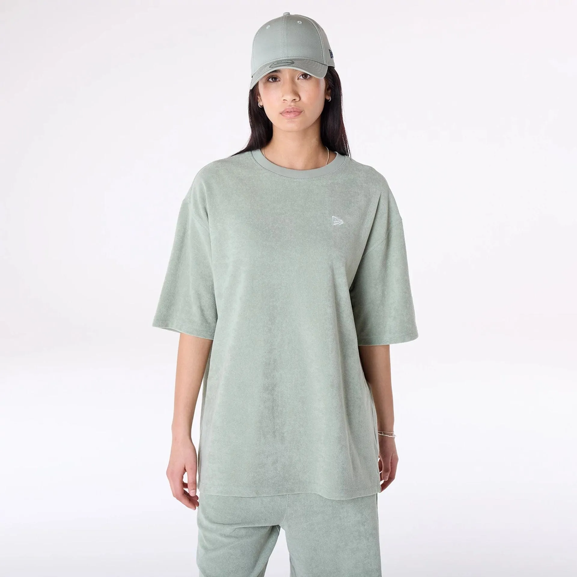 Fun and Comfortable New Era Towelling Pastel Green Oversized T-Shirt