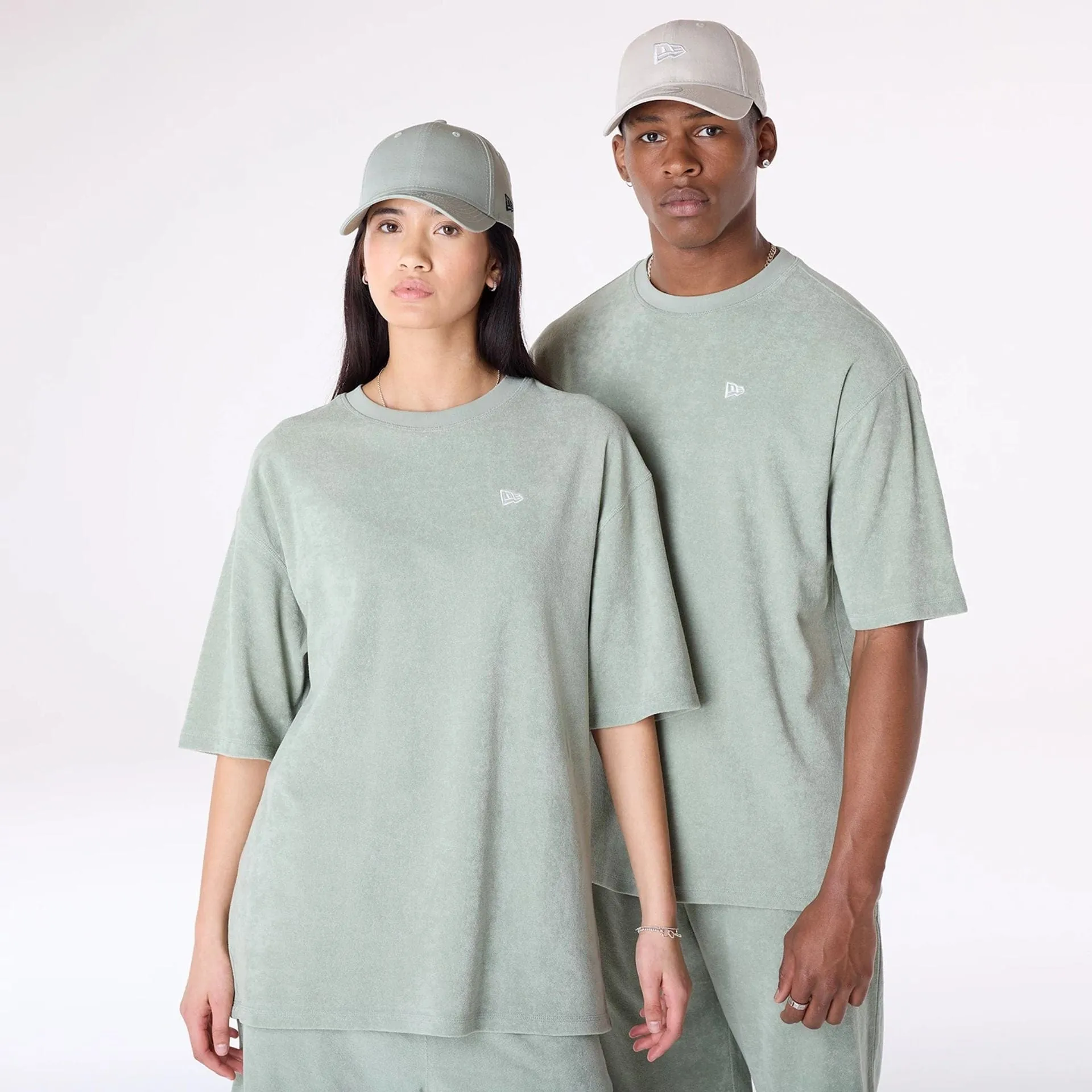 Embroidered Layered Collar Structure New Era Towelling Pastel Green Oversized T-Shirt