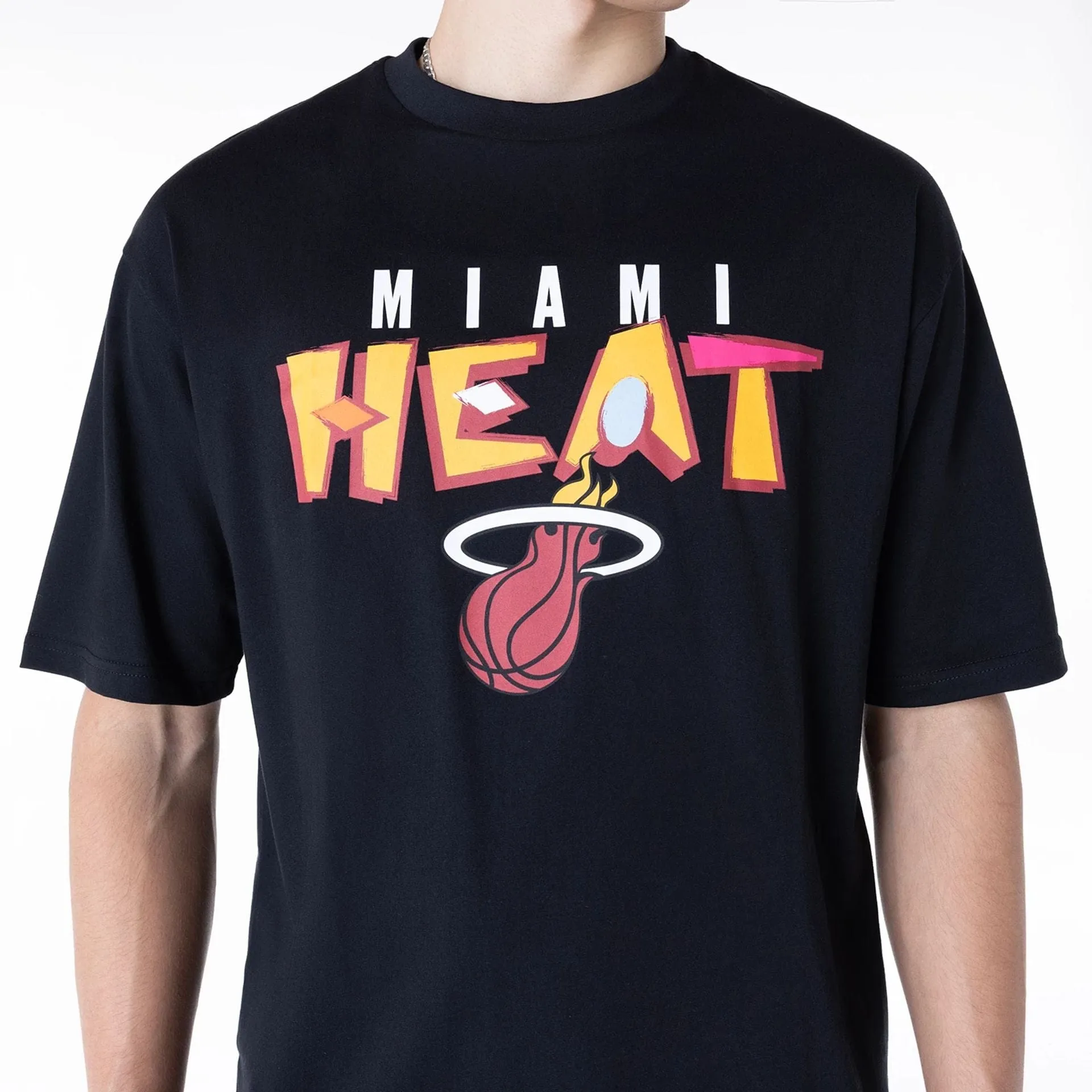Short Sleeve anti static coating Miami Heat NBA Graphic Black Oversized T-Shirt