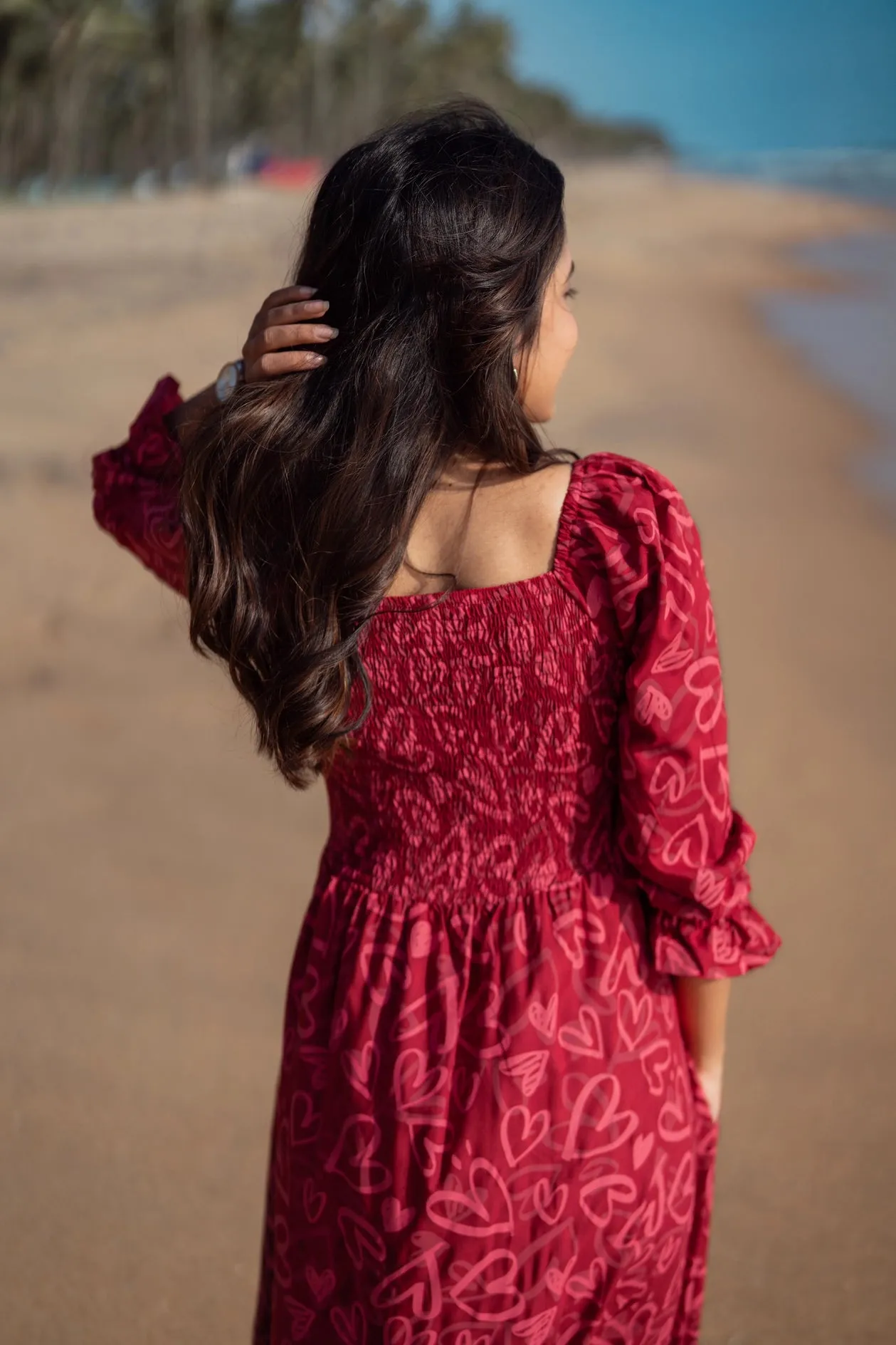 Clean Outfit LightweightMaterial Red Cupids Heart Smock Viscose Printed Dress