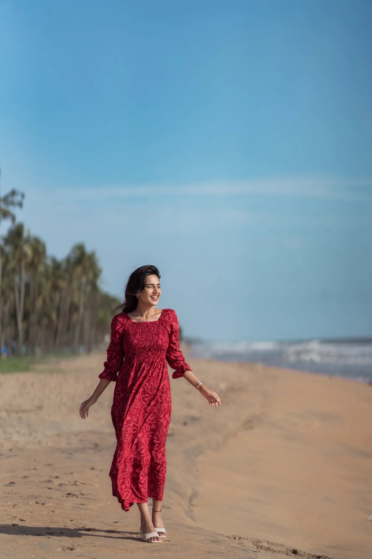 Delicate Touch Red Cupids Heart Smock Viscose Printed Dress