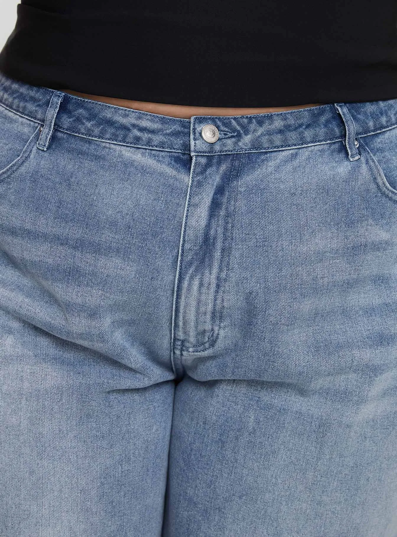 Barrel Leg Construction Naylor Mid Rise Wide Leg Jeans Light Wash Denim Curve