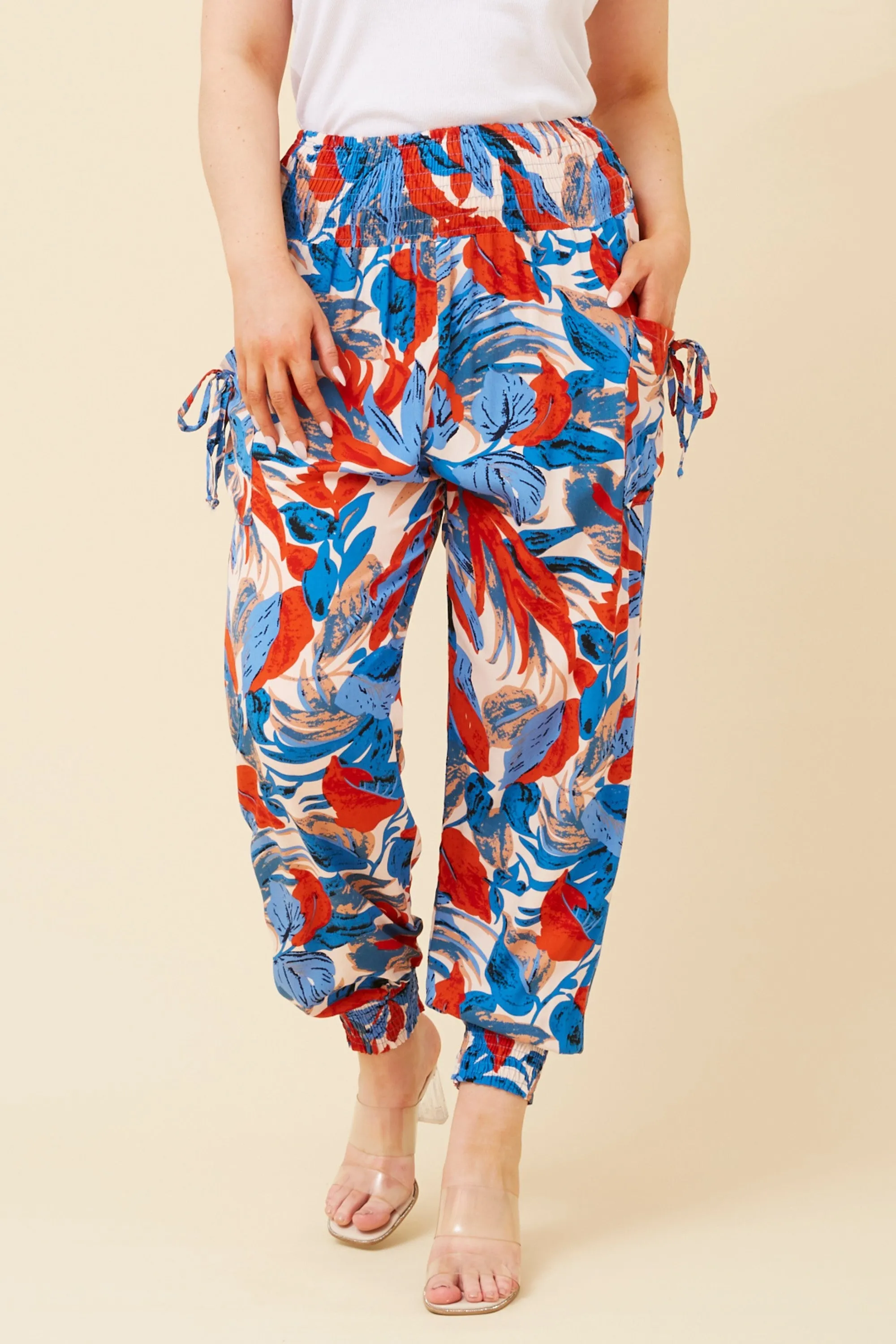 Reversible design LEAF PRINT HAREM PANTS