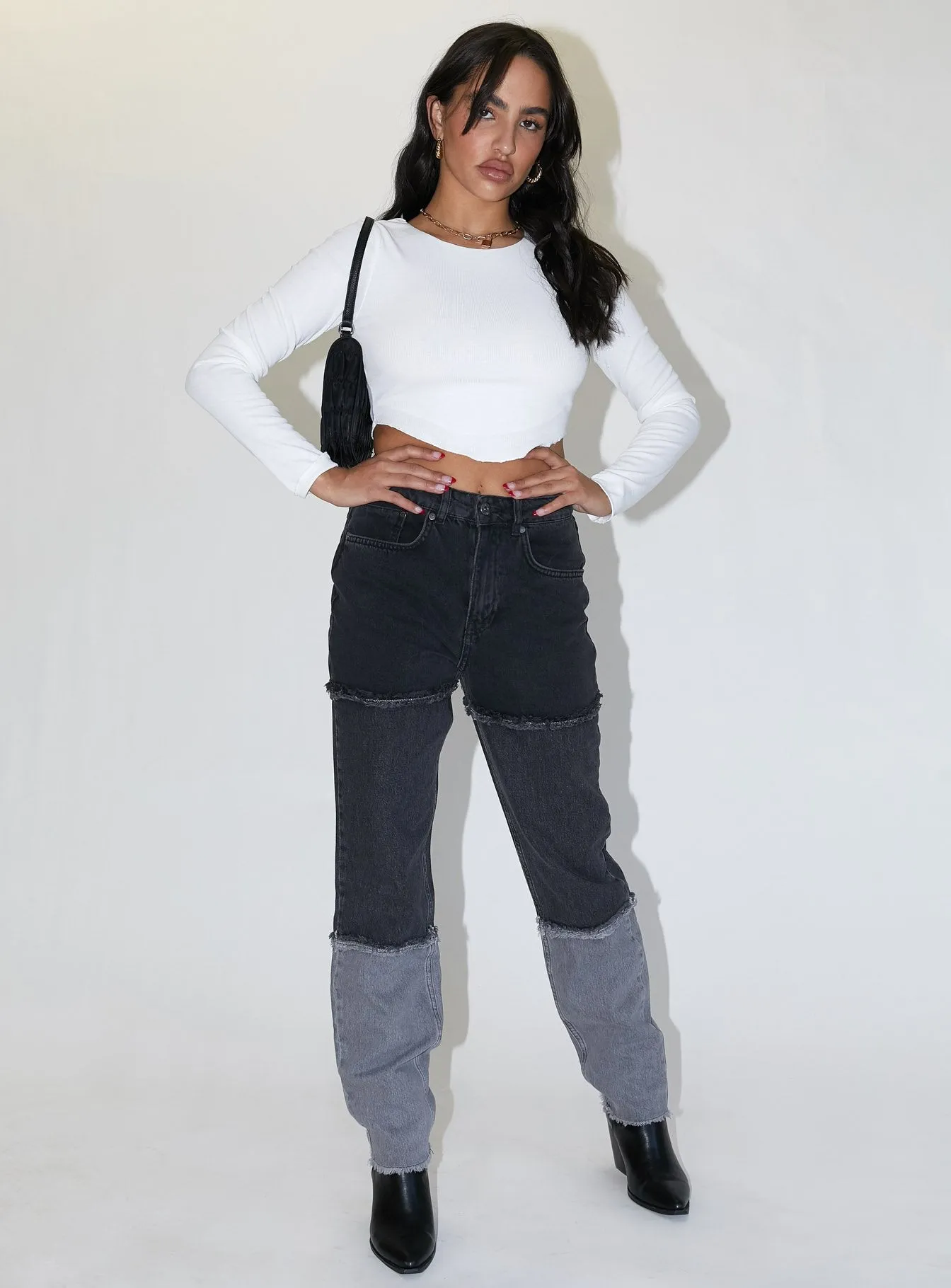 Reliable Layer The Ragged Priest 3 Panel Ombre Black Mom Jean w/fray Seams