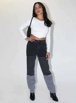 Utility Fit The Ragged Priest 3 Panel Ombre Black Mom Jean w/fray Seams