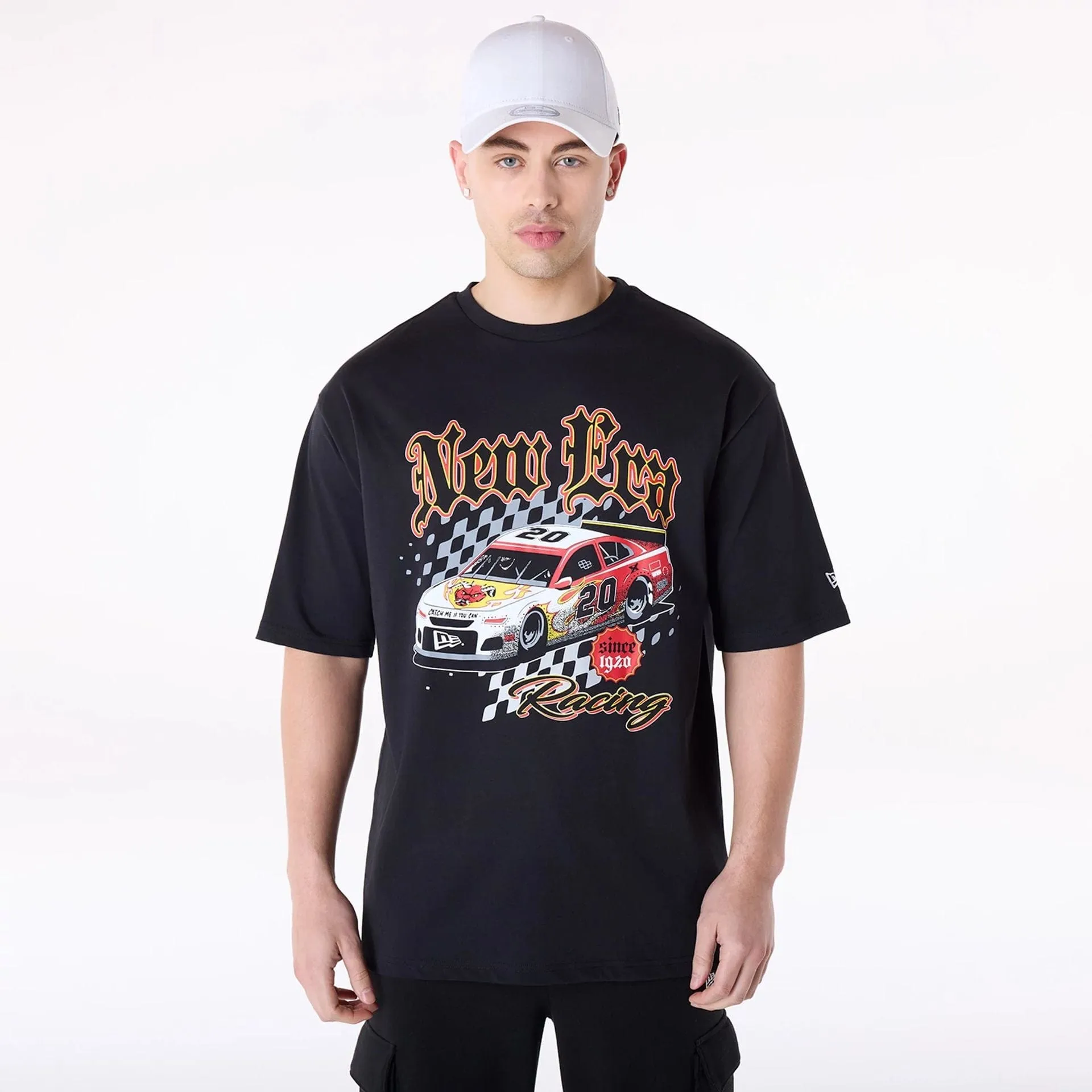 New Era 1920 Racing Black T-Shirt Bold Statement Stretch Fit Design