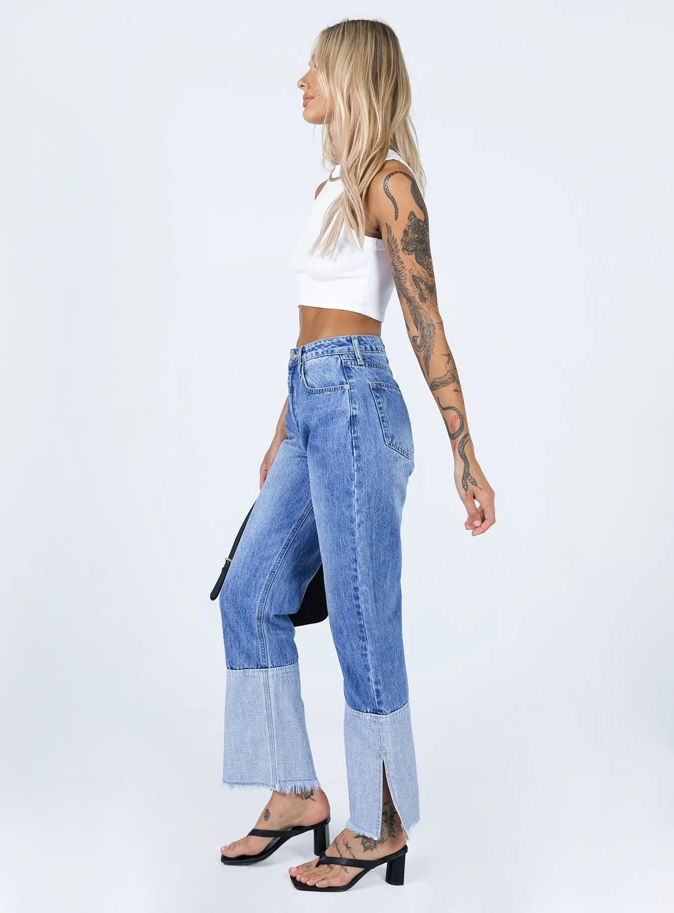 Stretch Fit Denim Rhode Straight Leg Spilt Hem Denim Jeans
