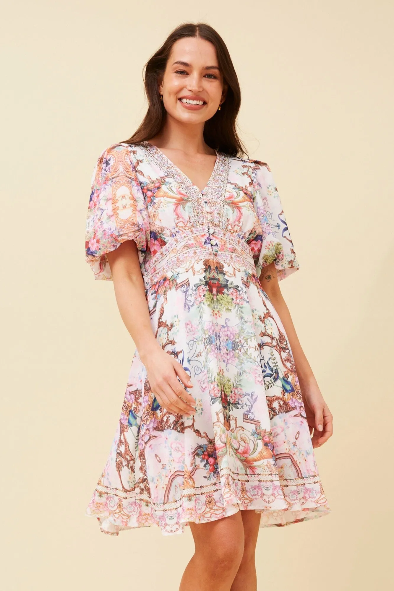 All Gender Fit Sophisticated Vibe RHYS ARABESQUE PRINT DRESS