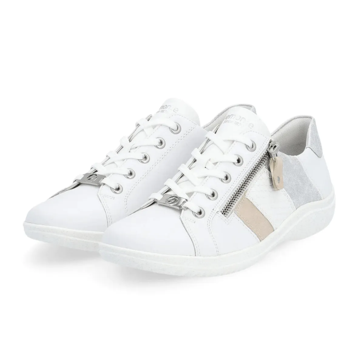 Rieker Woman's Louann D1E00-81 White/Rose/Ice Fashionable Step Textured Grip Pattern