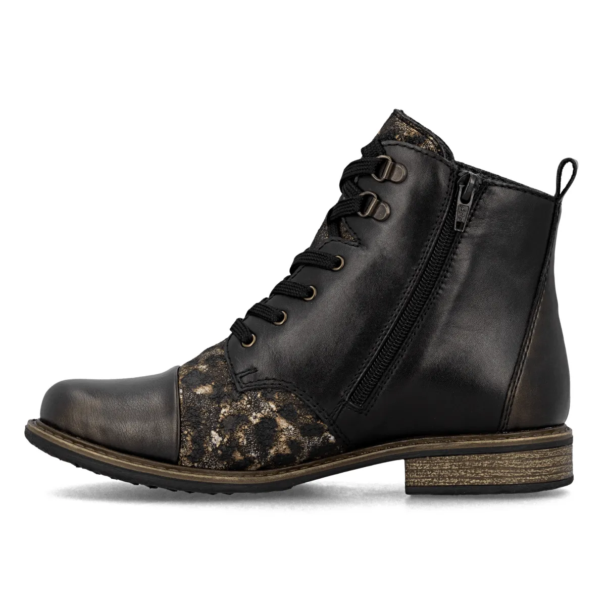 Neutral Color Blending Rieker Women's 74842-00 Antique/Black Leather